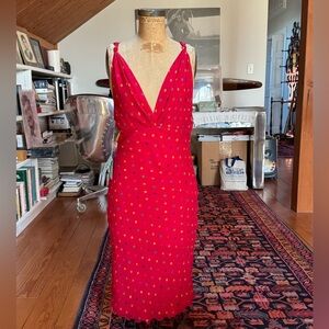 FIORI di ZUCCA 100% Silk Polka Dot Dress Size 6 NWT Deep V Cross Back Boutique